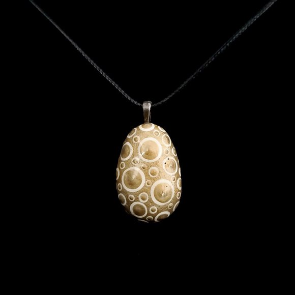 Hand Painted Dot Art Pendant. Gold with Parchment and Gold Spheres - Picture 5 of 16